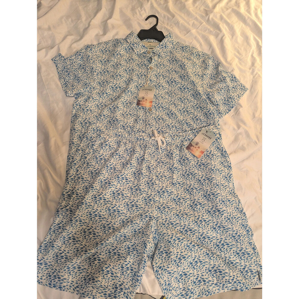 NWT Cabana Fashions 2 piece Matching Set Fishes Pattern Large Stretch Men's